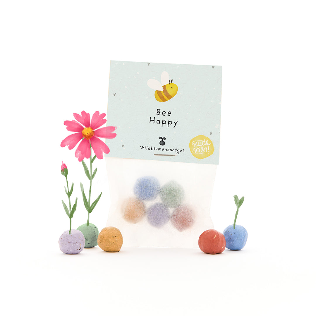 5 flower marbles in a bag "Bee Happy"